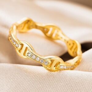 Argento Vivo CZ Chain‎ Link Ring NWT